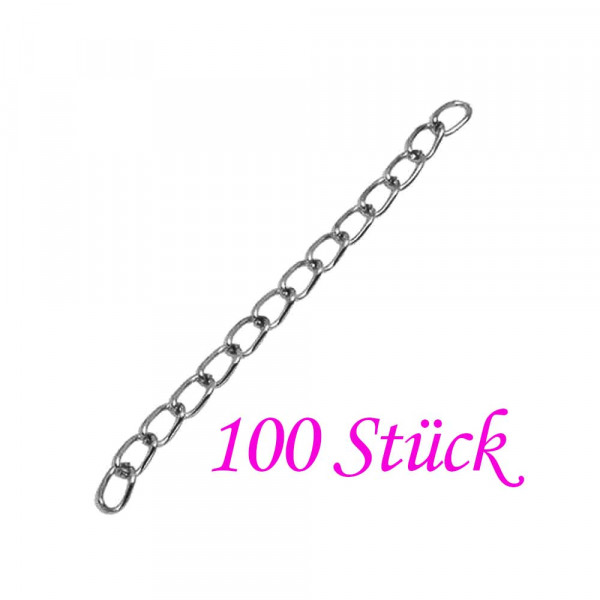 100x 5-7cm silberfarbene Verlängerungskette 3,5mm silberfarben Verlängerungskettchen - Schmuckzubehör - Leisure-Beads DIY