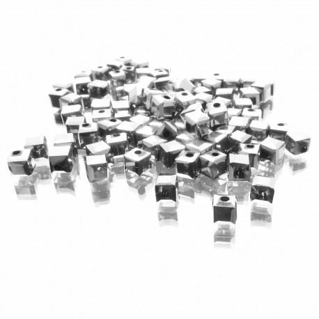 Leisure-Beads - 100x silberfarbene 3x3mm Glas Würfel Perlen mit geschliffener Kante - Glasschmuck Schmuckzubehör