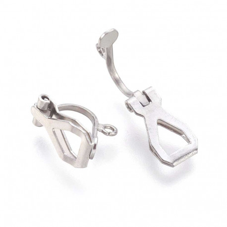 Leisure-Beads - 2x Edelstahl Ohrclips 12x8x6mm silberfarben - Schmuckzubehör zum Ohrclips basteln
