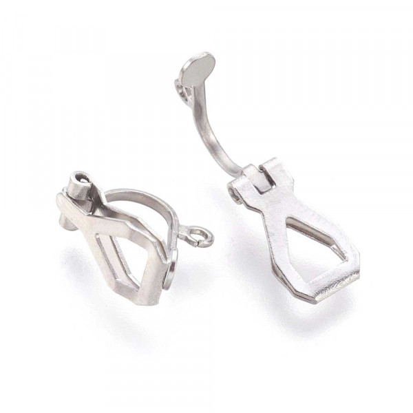 2x Edelstahl Ohrclips 12x8x6mm silberfarben - Schmuckzubehör zum Ohrclips basteln - Leisure-Beads DIY