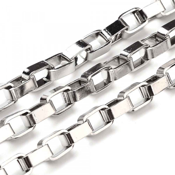 50cm Edelstahl Kastenkette 8x5mm silberfarbene Schmuckkette Gliederkette - Schmuckzubehör - Leisure-Beads DIY