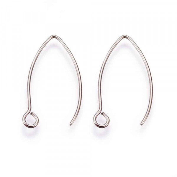 2 Stück Edelstahl Ohrhaken 25,5x15mm silberfarben - Schmuckzubehör Ohrringe - Leisure-Beads DIY