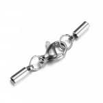 1x Edelstahl Einklebverschluss Innen 2mm 31x7mm Endkappe 8,5x3mm mit Karabiner - Schmuckzubehör Endkappe