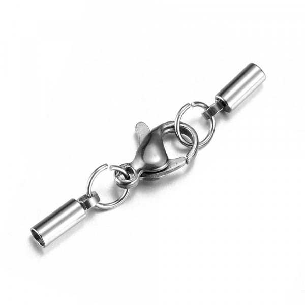 1x Edelstahl Einklebverschluss Innen 2mm 31x7mm Endkappe 8,5x3mm mit Karabiner - Schmuckzubehör Endkappe - Leisure-Beads DIY