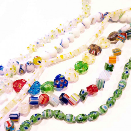 Leisure-Beads - 6x Strang bunte Millefiori Perlen MIX 3 im bunten Perlenmix - Schmuckzubehör
