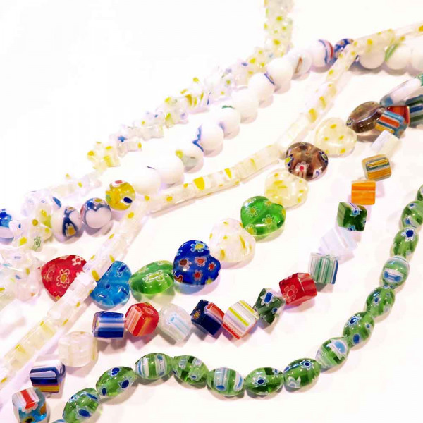 6x Strang bunte Millefiori Perlen MIX 3 im bunten Perlenmix - Schmuckzubehör - Leisure-Beads DIY