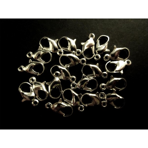 20x Karabinerhaken 12mm hellsilberfarben glatt - Schmuckzubehör