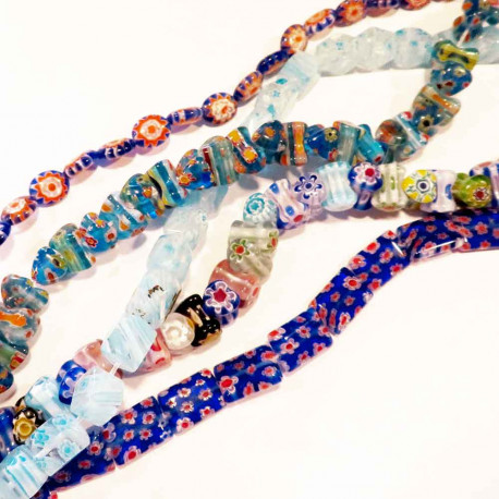 Leisure-Beads - 5x Strang blaue Millefiori Perlen MIX 11 im blauen Perlenmix - Schmuckzubehör