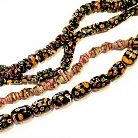 Leisure-Beads - 4x Strang schwarze Millefiori Perlen MIX 10 - Schmuckzubehör