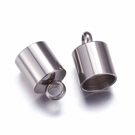 Leisure-Beads - 2x Edelstahl Endkappe Innen 7mm Größe 8x12,5mm zum Einkleben mit Öse - Schmuckzubehör Endkappe