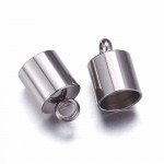 2x Edelstahl Endkappe Innen 7mm Größe 8x12,5mm zum Einkleben mit Öse - Schmuckzubehör Endkappe