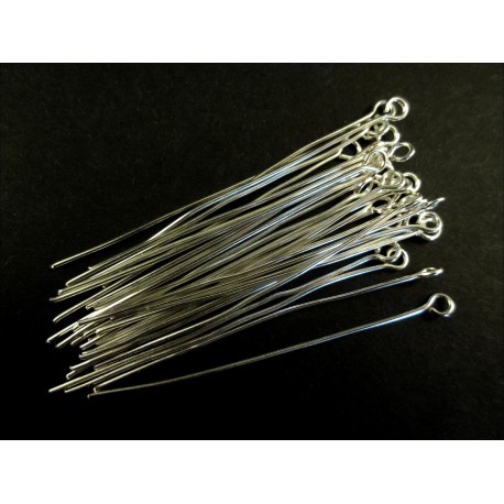 Leisure-Beads - 20 Kettelstifte 40mm hellsilberfarben Schmuckdraht mit Öse - Schmuckzubehör