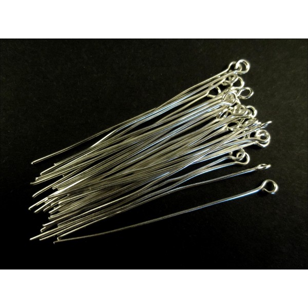 20 Kettelstifte 40mm hellsilberfarben Schmuckdraht mit Öse - Schmuckzubehör - Leisure-Beads DIY