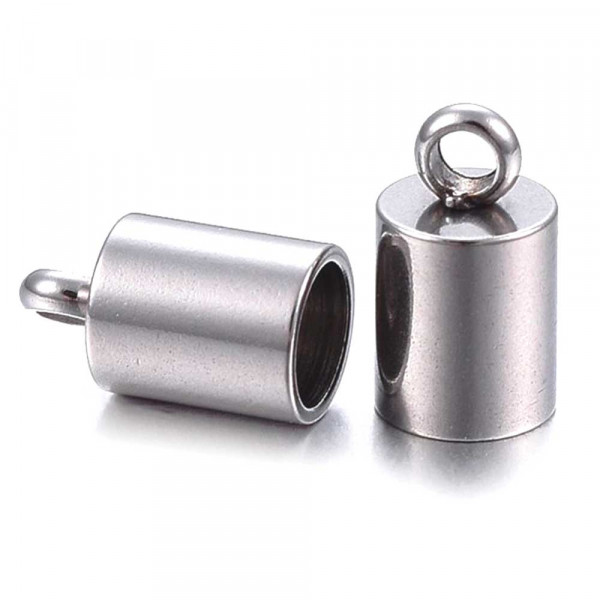 2x Edelstahl Endkappe Innen 4mm 8x5mm zum Einkleben silberfarben - Schmuckzubehör - Leisure-Beads DIY