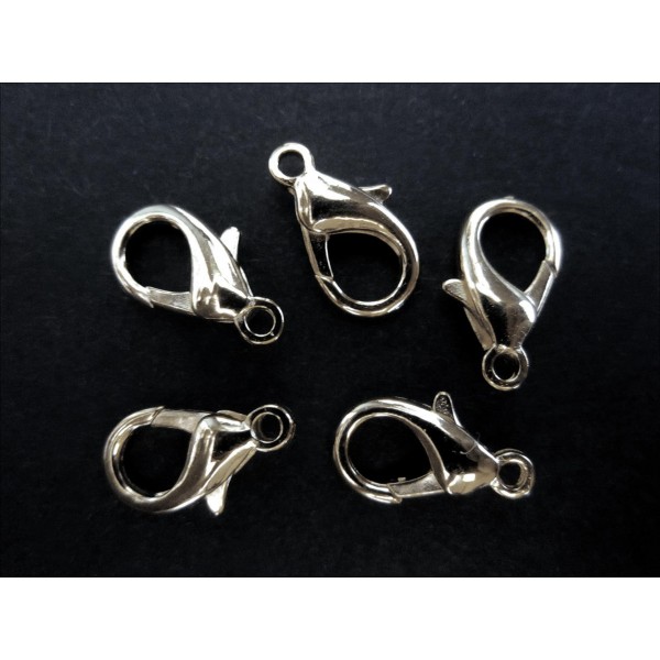 5x silberfarben Karabinerhaken 14mm glatt - Schmuckzubehör