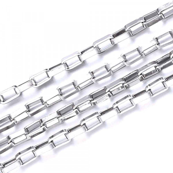 1m Edelstahl Kastenkette 3,5x2mm silberfarben - Schmuckzubehör - Leisure-Beads DIY