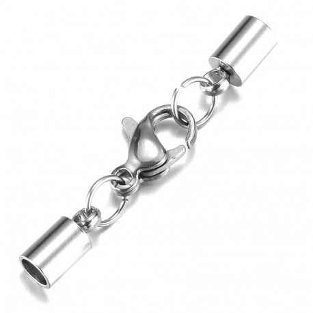 Leisure-Beads - 1x Edelstahl Einklebverschluss Innen 3mm 32x7mm Endkappe 8,5x3mm mit Karabiner - Schmuckzubehör Endkappe