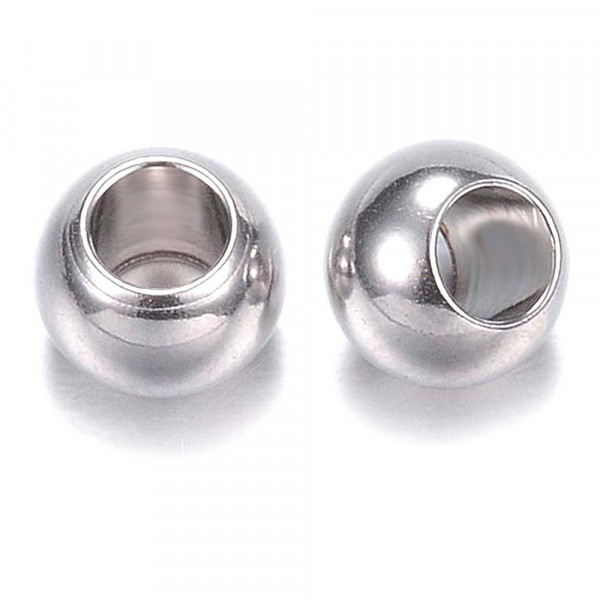 2x Edelstahl Perle 6x4,5mm Loch 3mm Kugel silberfarben Großloch - Schmuckzubehör - Leisure-Beads DIY