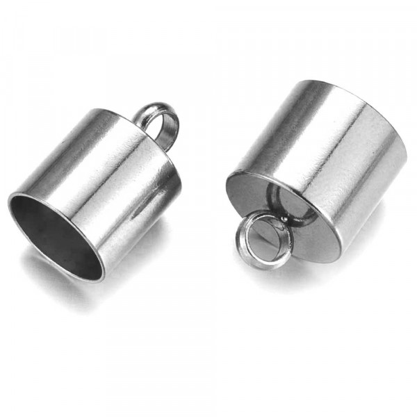 2x Edelstahl Endkappe Innen 9mm Größe 13x10mm silberfarben - Schmuckzubehör - Leisure-Beads DIY