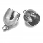 2x Edelstahl Endkappe Innen 8mm Größe 14x10mm silberfarben - Schmuckzubehör