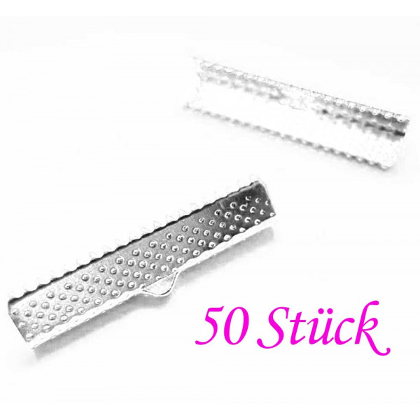 50x hellsilberfarben Bandklemme 30mm Bandverbinder - Schmuckzubehör - Leisure-Beads DIY