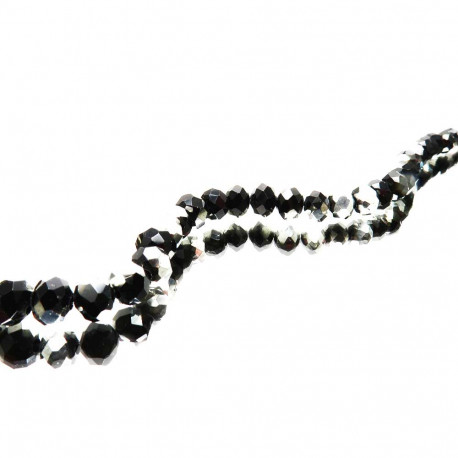 Leisure-Beads - 96-100x Glasperlen 6x4mm schwarz halbsilberfarben half plated - Schmuckzubehör