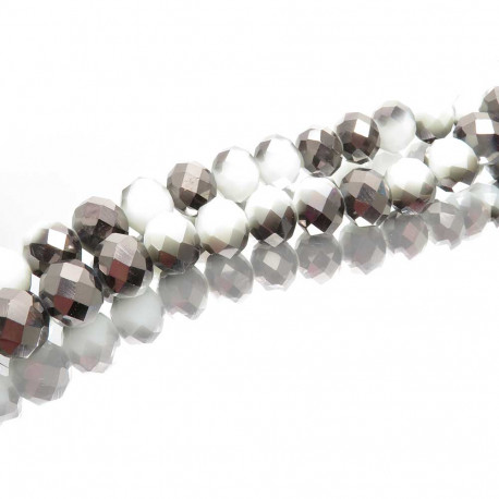 Leisure-Beads - 10x weiß gunmetal Glasperlen 10x8mm half plated Rondelle - Schmuckzubehör