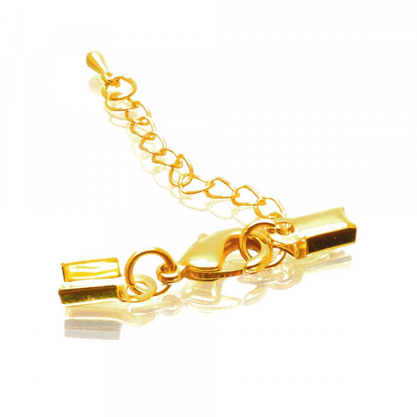 1x goldfarben Klemmverschluss 36x4mm Endkappe mit Karabiner - Schmuckzubehör Endkappe - Leisure-Beads DIY
