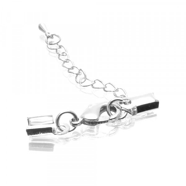 1x hellsilberfarben Klemmverschluss 36x4mm Endkappe mit Karabiner - Schmuckzubehör Endkappe - Leisure-Beads DIY