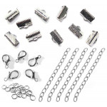 10 silberfarbene Bandklemmen 13mm mit Verschluss + Kettchen Schmuckzubehör Set