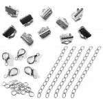 10 silberfarbene Bandklemmen 10mm mit Verschluss + Kettchen - Schmuckzubehör Set