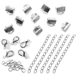 Leisure-Beads - 10 silberfarbene Bandklemmen Set 8mm mit Kettchen - Schmuckzubehör Set