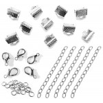 10 silberfarbene Bandklemmen Set 8mm mit Kettchen - Schmuckzubehör Set