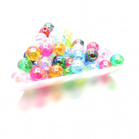 Leisure-Beads - 50 bunte AB-Acryl Perlen 8mm transparent Kugelform Perlenmix - Acryl Schmuckzubehör