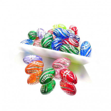 Leisure-Beads - 20 bunte Acryl Perlen 13x7mm transparent Olivenform Perlenmix - Acryl Schmuckzubehör