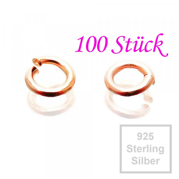 100x 925er Biegeringe 4mm x 0,9mm rosevergoldet Sterling Silber Binderinge - Schmuckzubehör - Leisure-Beads DIY