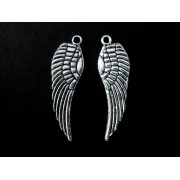 2x große Engelsflügel silberfarbene Schmuckanhänger ca. 30x10mm - Schmuckzubehör