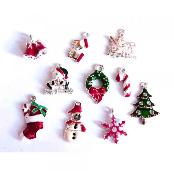 10x bunte Weihnachts Anhänger 19-27mm emailliert X-Mas Schmuckanhänger - Schmuckzubehör Weihnachten - Leisure-Beads DIY