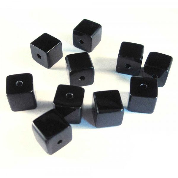 10x Schwarze 8x8mm Glas Würfel Perlen - Schmuckzubehör Glasperlen - Leisure-Beads DIY