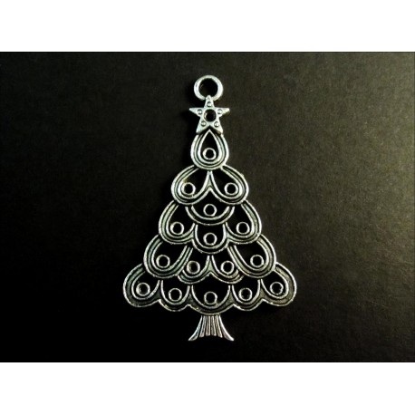 Leisure-Beads - 1x silberfarben Weihnachtsbaum Anhänger 52x36mm X-Mas silberfarbener Schmuckanhänger - Schmuckzubehör Weihnachten
