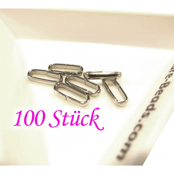 100x Edelstahl Biegering 10x3,5x2mm ovaler silberfarben Biegering - Schmuckzubehör Biegering - Leisure-Beads DIY