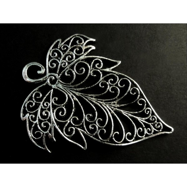 1x XXL Blatt Anhänger 72x56mm silberfarben Schmuckanhänger - Schmuckzubehör - Leisure-Beads DIY