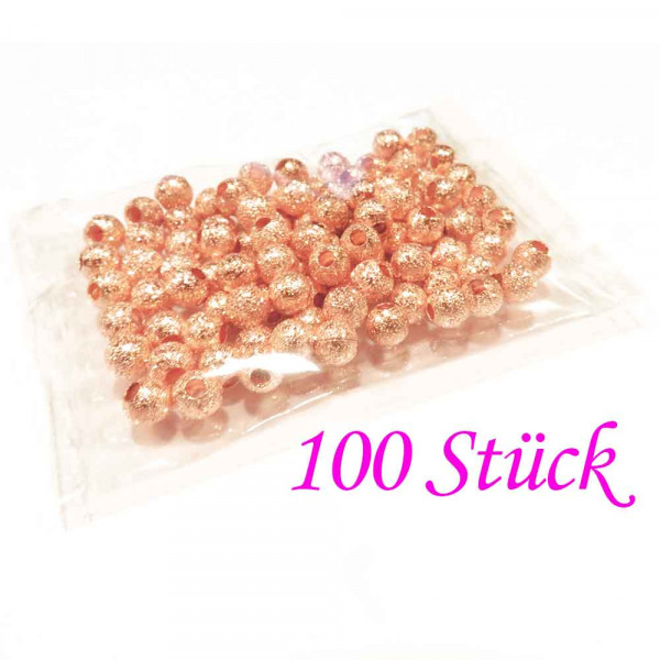 100x rosegoldfarben Stardust 4mm angerauhte Metallperle - Schmuckzubehör Metallperlen - Leisure-Beads DIY