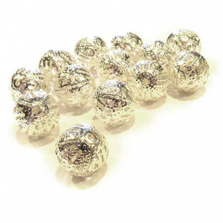 Leisure-Beads - 5x hellsilberfarbene Metallperlen 12mm filigrane Kugel Spacer - Schmuckzubehör