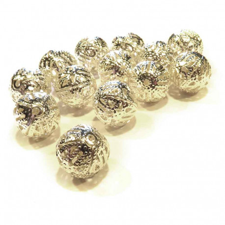 Leisure-Beads - 5x filigrane Metallperlen 12mm silberfarben Kugel Spacer - Schmuckzubehör
