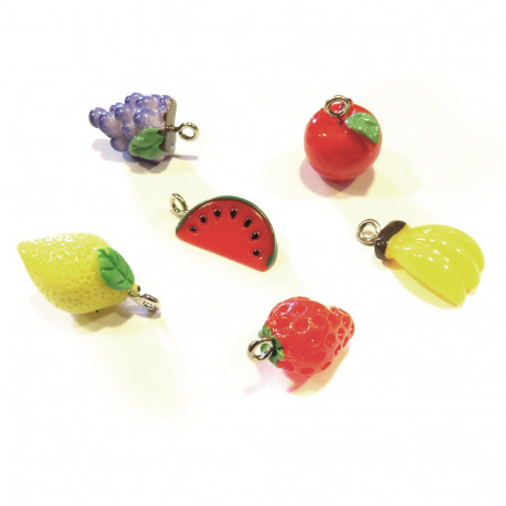 Leisure-Beads - 6x bunte Obst Schmuckanhänger aus Resin Fruchtmix Schmuck Anhänger - Schmuckzubehör