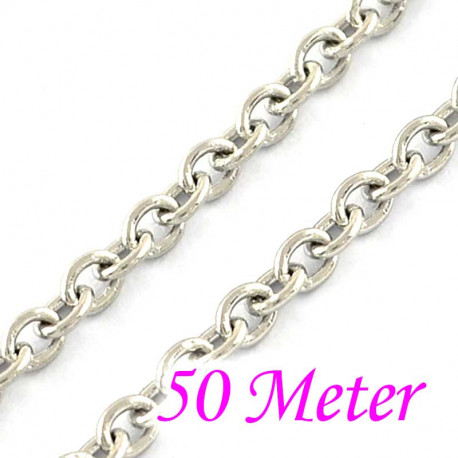 Leisure-Beads - 50m Edelstahl 316 Kette 2x1,5x0,5mm silberfarbene Schmuckkette Gliederkette - Schmuckzubehör