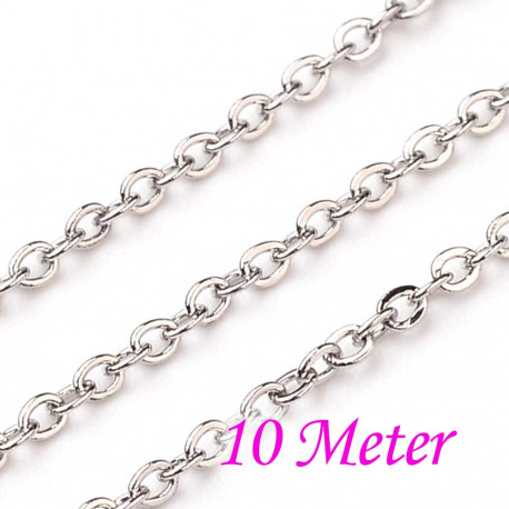 Leisure-Beads - 10m Edelstahl 304 Kette 2x1,5x0,4mm silberfarbene Schmuckkette Gliederkette - Schmuckzubehör