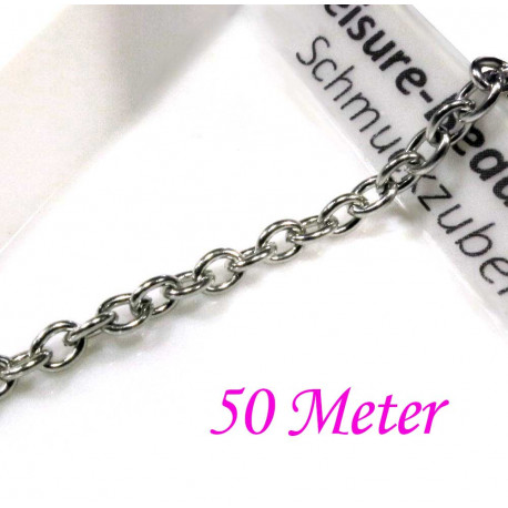 Leisure-Beads - 50m Edelstahl Kette 2,5x2x0,5mm silberfarbene Schmuckkette Gliederkette - Schmuckzubehör