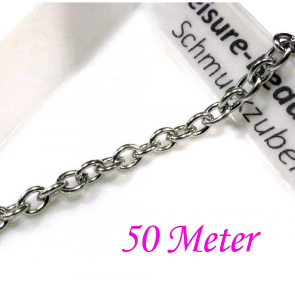 50m Edelstahl Kette 2,5x2x0,5mm silberfarbene Schmuckkette Gliederkette - Schmuckzubehör - Leisure-Beads DIY